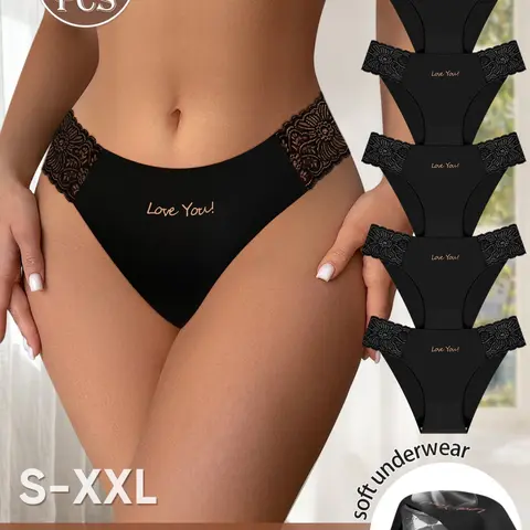 Lace Trim Elegant Chic Triangle Panties 5 Pack Everyday for Women, Low Rise Underwear, Low Waist Fitted Lightweight Breathable Nylon Lingerie Underwear, Soft Skin-Friendly Design for All Seasons