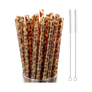 Leopard Print Plastic Straws Drinking Printed Animal Straws Safari Themed Plastic Straws and Cleaning Brush for Drinking Birthday Animal Birthday Party Favors Supplies (Classic Style, 27)