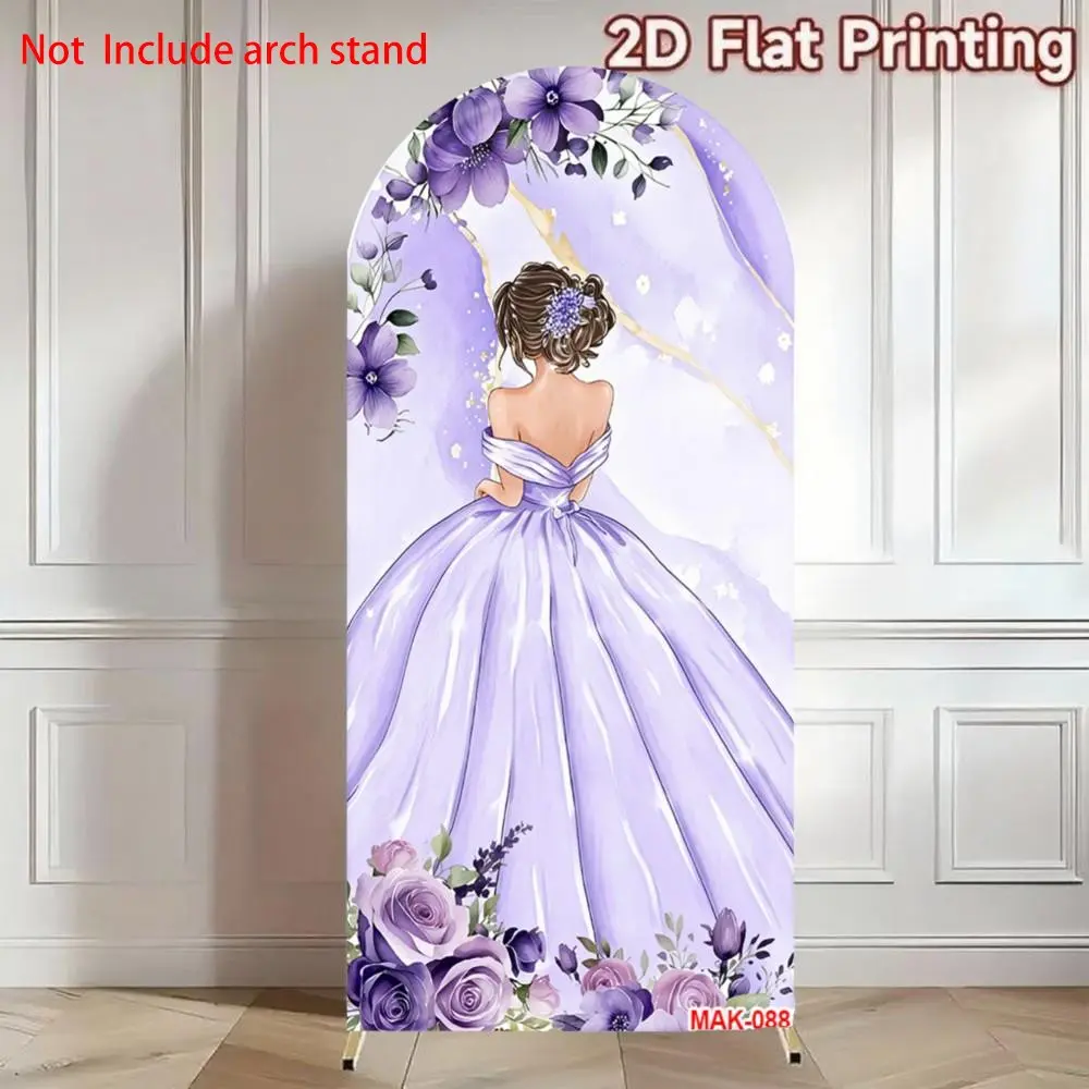 Quinceanera Princess Dress Sweet Background 15th Birthday Party Baby Shower Purple Floral Covers Chiara Arch Decor Backdrop Stand Arch Photo Party Decorations Banners Party Decoration Supplies Photo Backdrops