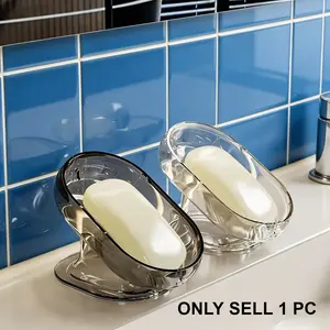 1PC Soap Rack No Drilling Wall Mounted Double Layer Soap Holder Soap Sponge Dish Bathroom Accessories Soap Dishes Self Adhesive Soap Tray Bathroom Supplies