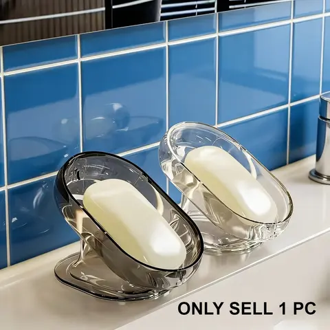 1PC Soap Rack No Drilling Wall Mounted Double Layer Soap Holder Soap Sponge Dish Bathroom Accessories Soap Dishes Self Adhesive Soap Tray Bathroom Supplies