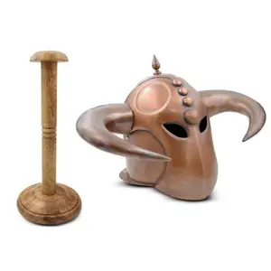Medieval Warrior Death Dealer Replica Helmet 18 Gauge Steel with Leather Liner & Wooden Display Stand for Collectors and Reenactments