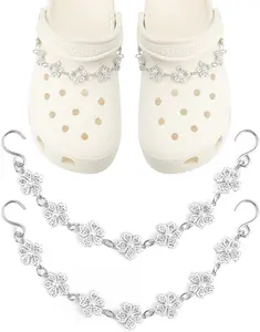 Pack of 17pcs Bling Shoe Charms for Women, Pair of Pearl Shoe Chains, 12Pcs Girly Jewelry Decoration Charms for Clog Sandals, DIY Flower Pearl Charm Accessories for Adult, Party Favors Birthday Gifts