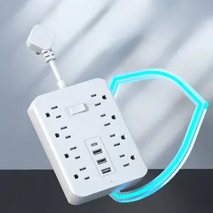 Surge Protector Power Strip - Chiefway Extension Cord with 8 AC Outlets, 3USB Ports (1 USBC) & One-Touch Switch, Short Cord Outlet Extender, Wall Mountable Surge Protector Outlet for Office Home Dorm