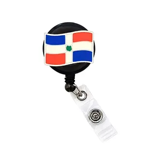Dominican Republic Flag Badge Reel ID Holder Badge Clip Funny Nurse Doctor CNA Retractable 25 inch Extension Yazzle Dazzle