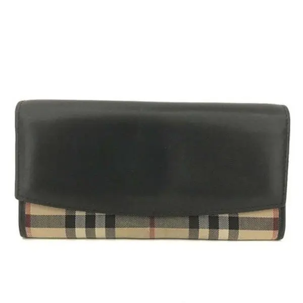 Pre-owned Other Other Burberry Nova Check Canvas Leather Long Bifold Wallet Bicolor 11192881840/036205