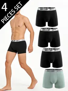 4-Pack Men's Underwear, Quick-Dry Breathable Athletic Sports Boxers, Stretchy Boxer Pants, Daily Training Wear, Fitted Casual Trunks, All Seasons Comfort