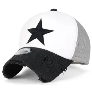 ililily Star Embroidery Black White Trucker Hat Cotton Baseball Cap