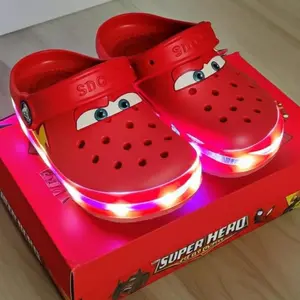 Flashing Light-Up Racing Cartoon Car Clogs - Casual Glow Slip-On Sandals