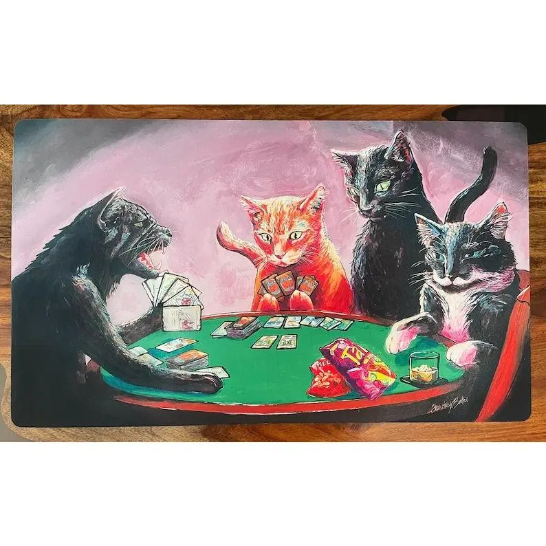 Cats Playing Magic the Gathering - Playmat, Gaming Mouse Pad, Desk Mat, Desk Accessories, Office Decor