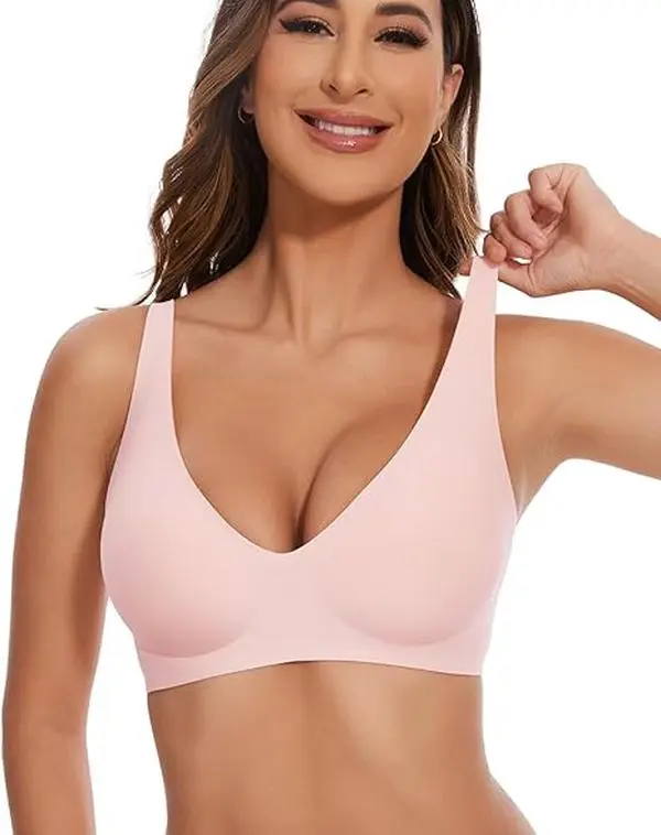 Women's smooth V-shaped bra, wire-free and seamless deep V-shaped bra, suitable for everyday wear, plus size, suitable for mature women.