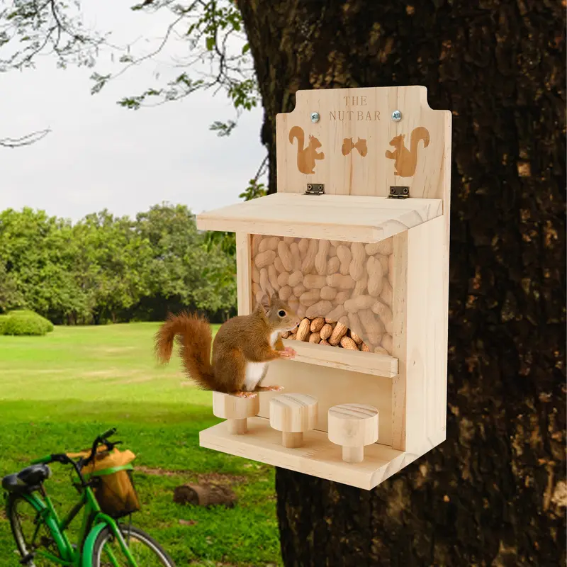 Wooden Squirrel Feeder Large Squirrel Feeders for Outside Cute Squirrel House Sturdy Squirrel Feeder Enduring Squirrel Feeders Decorative Squirrel House for Corn