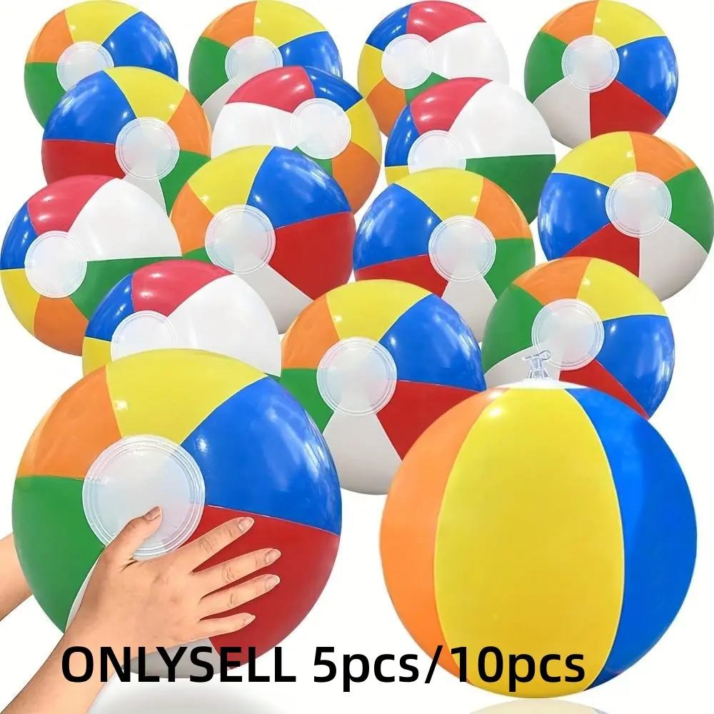 5/10pcs Inflatable Beach Balls, Six Colors, Thickened PVC, Portable & Foldable, for Outdoor Beach Games, Pool Parties, Summer Fun