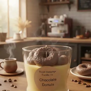 Sweet Blessings Candle Co. Chocolate Donuts Scented Candle with Real Donut Wax for Cozy Home Atmosphere