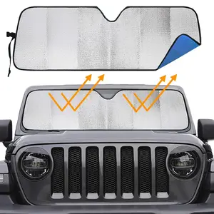 Big Hippo Windshield Sun Shade Car Sun Shade for 2007-2024 Wrangler Rubicon Sahara TJ JK JKU 2 & 4 Door-Sun Visor Protector Blocks UV Rays Windshield Sunshade, Blue