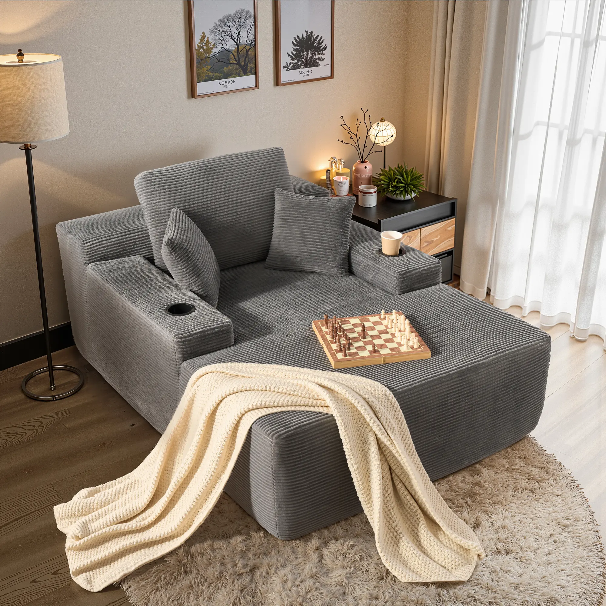 Grey Corduroy With Cup Holder