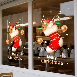 1 Piece of 45*60cm Christmas Glass Sticker, Christmas Decorative Window Sticker, a Whole Sheet of Static Cling Film Composed of Christmas Stockings, Snowflakes, Candy Canes, Light Balls, Gingerbread Men, Christmas Party Holiday Decoration Supplies