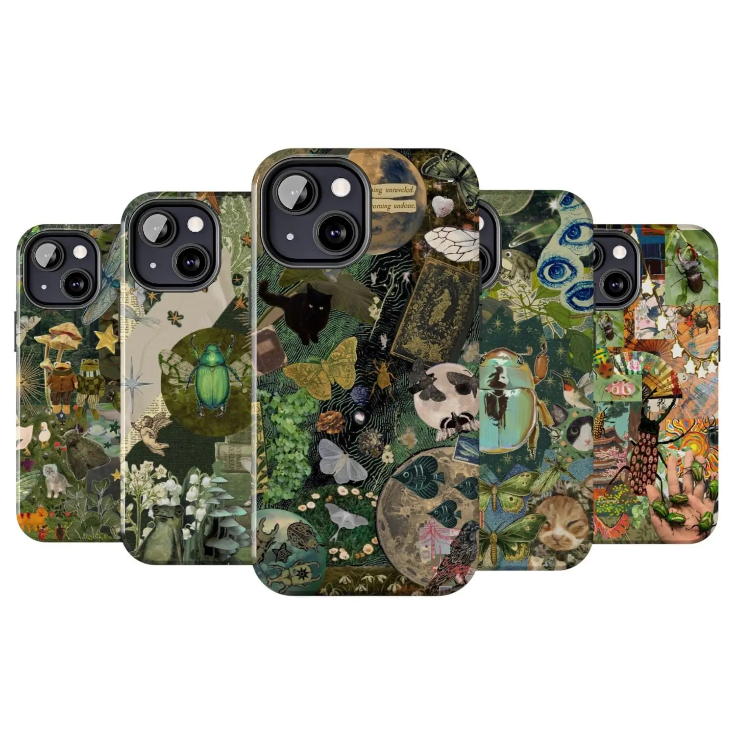 Gothic Green Whimsy Artistic Smartphone Case - Frog, Cat, Bug Animal Design - Cellphone Safety Protection Cover for iPhone 11-17 Pro Max/Plus, Samsung Galaxy S23-25 (Handheld Compatible)