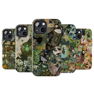 Gothic Green Whimsy Artistic Phone Case, Frog Cat Bug Animal Phone Case, Suitable for iPhone 17-11 Pro Max/Plus and  Samsung Galaxy S23-25