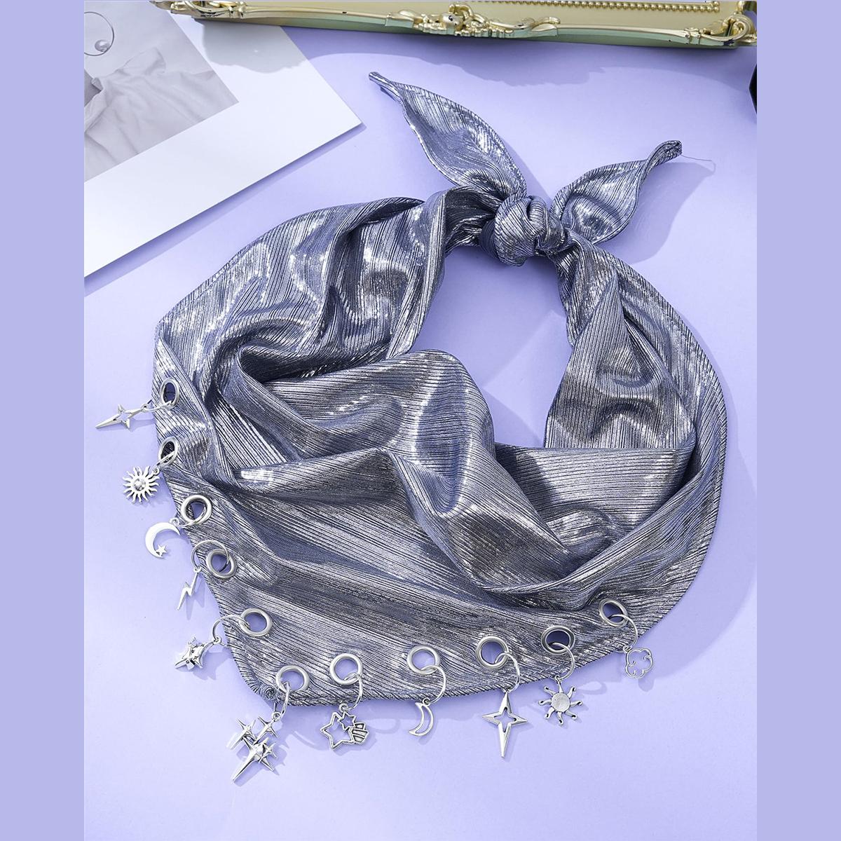 Y2K Punk Triangle Head Scarf with Metal Charms Sparkly Bandana for Women | Vintage Neck Scarf for Festival Party Concert Y2K Punk Triangle Head Scarf with Metal Charms Sparkly Bandana for Women | Vintage Neck Scarf for Festival Party Concert