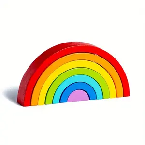 Rainbow Stacking Blocks Toy, Creative Color Shape Building Game, Educational Wooden Puzzle, Birthday Gift for Kids, Unisex Sensory Toy, Shape Sorter, Stacker