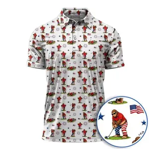 Bigfoot Patriotic Sasquatch Golf Polo Shirt for Men, Funny USA Golf Apparel