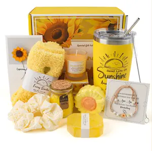 Sunflower Gifts Box for Women, Sunflower Gift Basket for Women, Sunshine Birthday Box Get Well Soon, Unique Thinking of You Self Care Package & Feel Better Gift for Her Mom Friend Sister Teacher Wife
