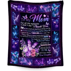 Personalized Flannel Throw Blanket - Cozy, Skin Friendly, Gentle Soft, Fuzzy Blanket with Letter & Butterfly Print, Mother's Day Gift for Mom from Daughter, Cozy Throw Blanket, Skin Friendly Blanket