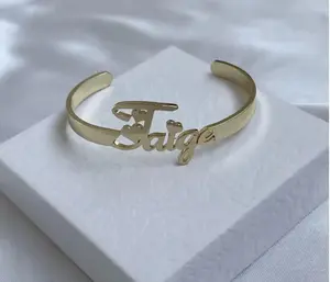 Custom Name Bracelet – Personalized Gold Plated Cuff for Men and Women – Unique Gift Jewelry for Kids, Couples & Fans