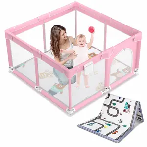 Baby Playpen with Mat, Indoor & Outdoor Playard Kids Activity Center with Gate, Sturdy & Safety Baby Fence