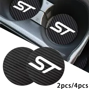 Ford St Carbon Fiber Texture Anti-Slip Cup Holder, 2 or 4 Pieces, Protects From Scratches, Decorative Vehicle Accessory