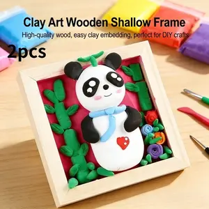 Set of 2 Wooden Clay Frames for Crafts, Unfinished Wood Shadow Box Frames for Kids DIY Projects, Art Craft Frames for Tabletop and Wall Home Decor