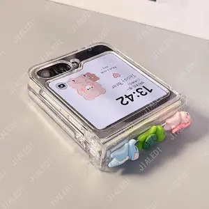 Cute Rabbit Turtle Transparent Hinge Phone case For Samsung Galaxy Z Flip 7 6 5 4 3 flip6 zflip7 Cover