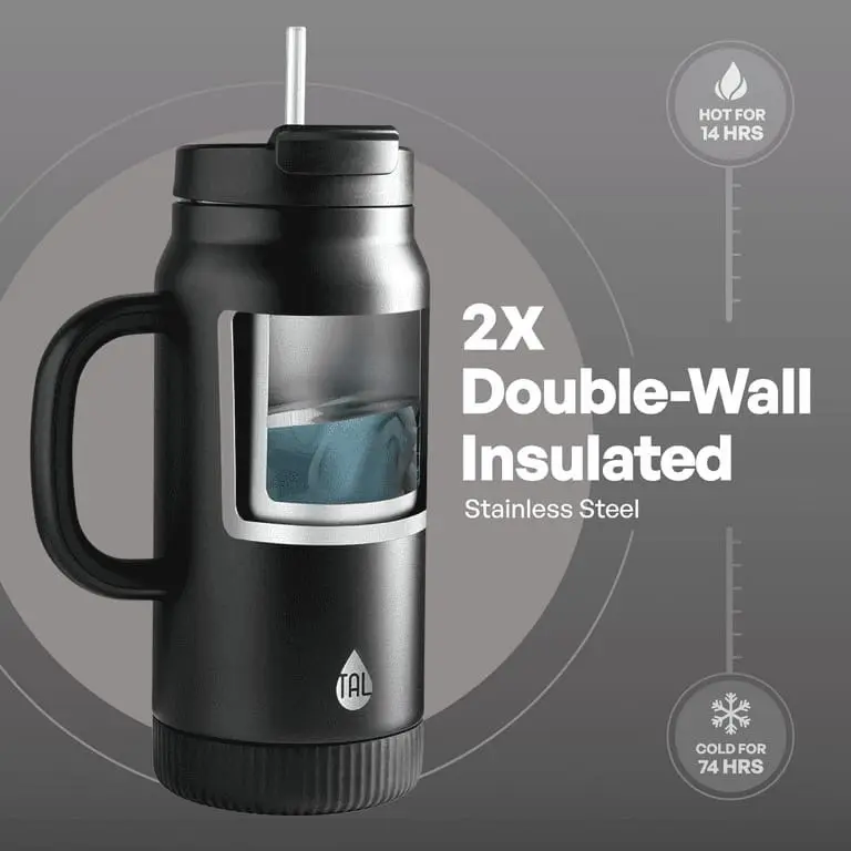 TAL 64oz Stainless Steel Hudson Tumbler with Straw Black Insulated Travel  Mug for Hot & Cold Drinks - TikTok Shop