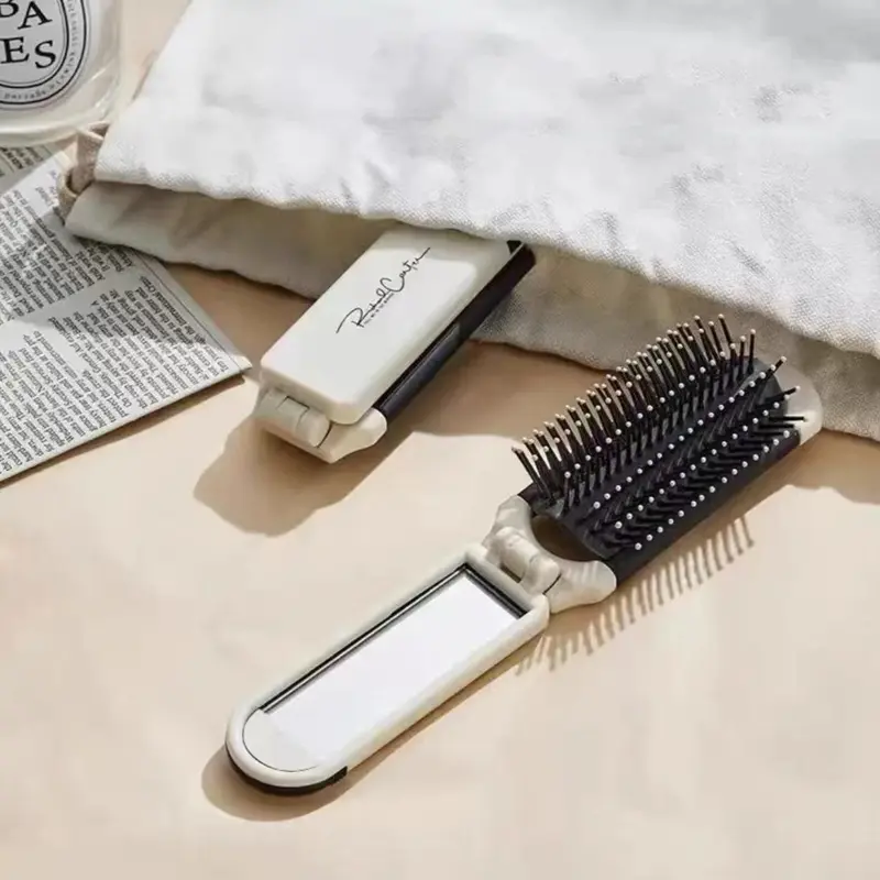 Portable Folding Hair Comb with Makeup Mirror, Foldable Comb, Hair Styling Comb, Hairdressing Comb, Scalp Massage Comb, Curly Hair Detangling Comb, Beauty & Personal Care, Valentine's Day Gift