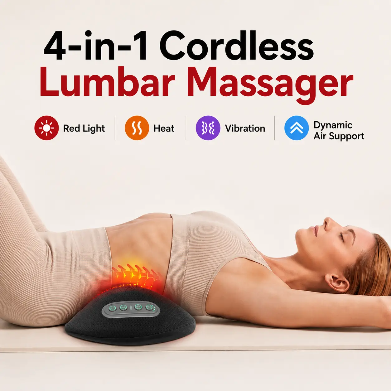 FliKEZE 4-in-1 Cordless Lumbar Massager with Red Light, Heat, Vibration & Air Support,for Home, Office & Post-Workout Relaxation