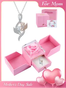 Mother's Day Gift Heart Mommy Of Angel Necklace With Rose Jewelry Gift Box, Pregnancy Memorial Jewelry for Mom, Miscarriage Gifts for Mother Infant Loss Gifts, Love Heart Necklace