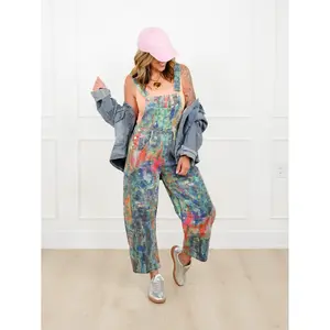Plus/Reg Washed Painted Barrel Leg Overalls