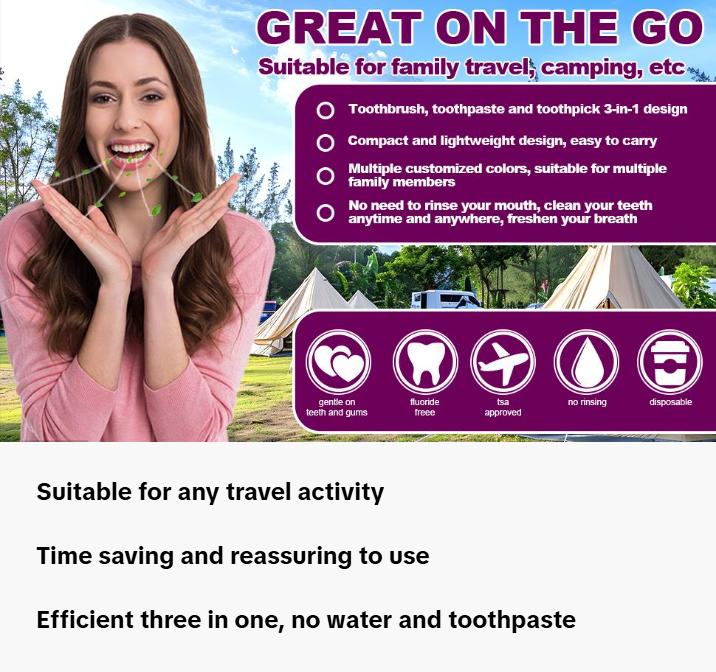 EchoRid 48 disposable toothbrushes that are essential for travel and do not require toothpaste. Toothpaste toothbrush, dental floss 3-in-1 outdoor travel essential toothbrush Cleaner killer outdoorfun teeth