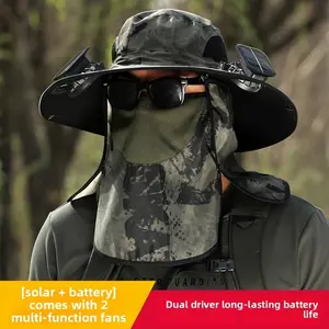 Dual Solar Fan Fishing Hat for Outdoor – Removable Sunshade & Back Flap, 3 Cooling Speeds with Solar & USB Quick Charge, Father's Day Gift for Outdoor Dads, Summer Heat Relief Gear Father's Day Gift Solar Cooling Fan Hat Outdoor