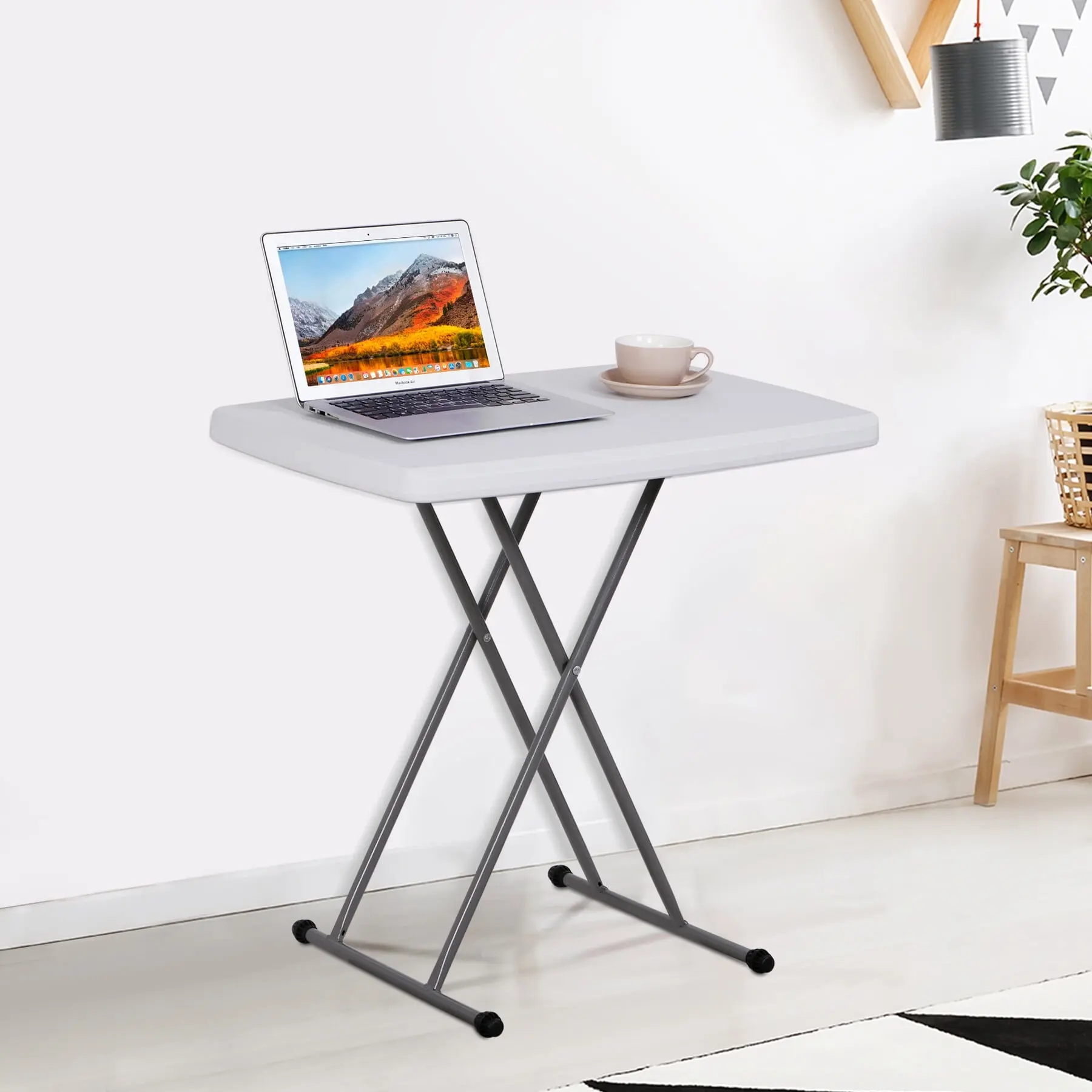 SUPERDEAL 30-in Foldable Outdoor Table, HDPE+Steel Construction, 110lb Capacity, Height-Adjustable Quick-Setup Portable Table for Dinner, Picnic, White Patio Furniture, Foldable Table