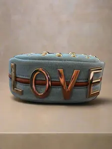 Love Studded Denim Mini Bag