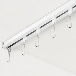 Curtain Track, Ceiling Curtain Track for Room Divider, Ceiling Mount Rail Set with Roller Hooks, White, 6ft - 9ft