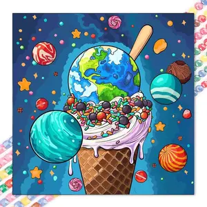 5D DIY Full Drill Round Diamond Painting Kit - Ice Cream, Planet Mosaic Canvas DIY Wall Art, Home Wall Decoration