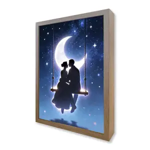LED Painting Night Light with Lovers Under The Moon, Valentine's Day Gift Glowing Photo Frame with 3 Color Dimmable Modes - Unique USB Night Light for Her, Him, Girlfriend, Boyfriend, Couples - Love Themed
