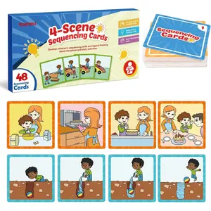 4-Scene Sequencing Flash Cards Game, Speech Therapy Materials Sensory Toys for Kids with Autism, Preschool Learning Activity for Improve Storytelling, Social Skills, Sentence Building