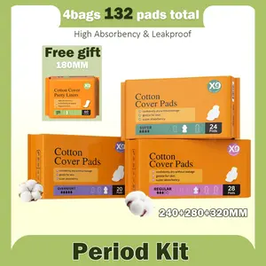 X9 Period Kit-100% Organic Cotton Feminine Pads，High Absorbency and Leakproof for All Flow Strengths，Super bargain!4Bag 132 pads total，Clinically Tested Safe，Unscented & Chlorine-Free，maintaining dryness, and providing comfort throughout the day.