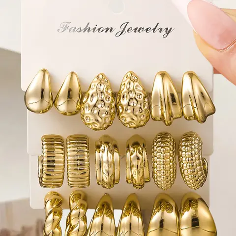 18pcs Set Punk Style Droplet Earrings, Vintage Irregular Print, Elegant C-Shaped Twisted Hoop Earrings for Everyday Wear and Parties, Hoop Earring Sets, Earring Pack, Fashion Jewelry