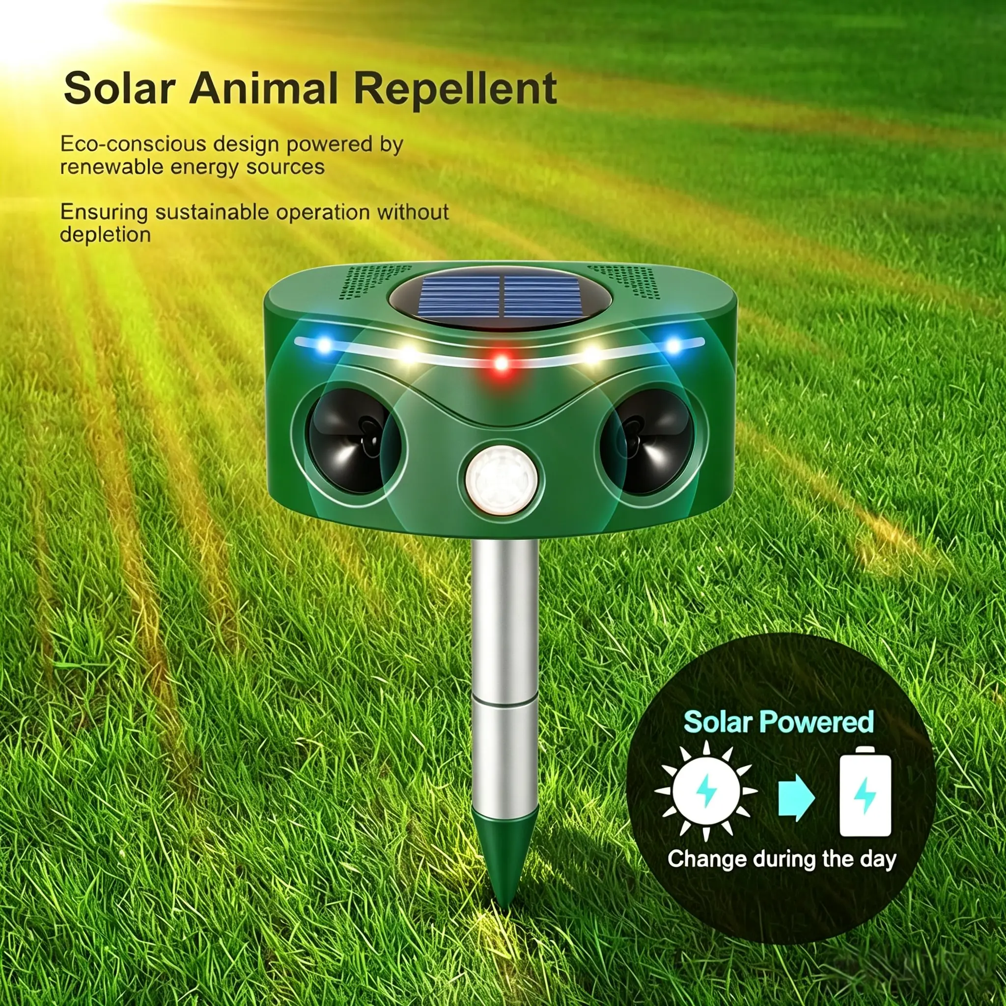 Outdoor Waterproof Solar Ultrasonic Animal Repeller with Motion Sensor, Strobe Light & Dual Mode, Outdoor Pest Control for Deer, Squirrel, Cat, Rabbit, Skunk, Raccoon garden repellent citronella