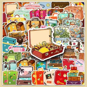 Vintage Luggage Pattern Sticker, 100pcs/set cartoon Creative Personality Graffiti Sticker, DIY Decorative Sticker for Scrapbooking & Journal Making, Sticker Packs
